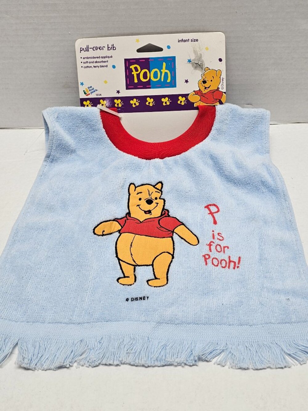 New Baby Disney Winnie the P is for Pooh Bear Pull Over Bib Apron Embroidered